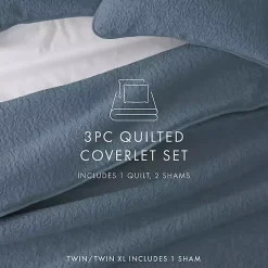 Blue Floral Stitch 3-pc. Queen Quilt Set
