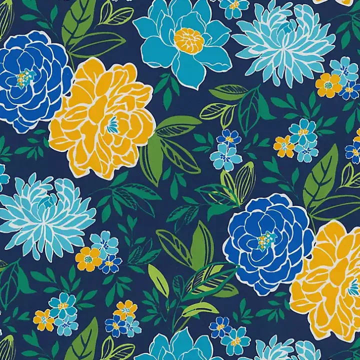 Blue Floral Tufted Outdoor Seat Cushions, Set of 2