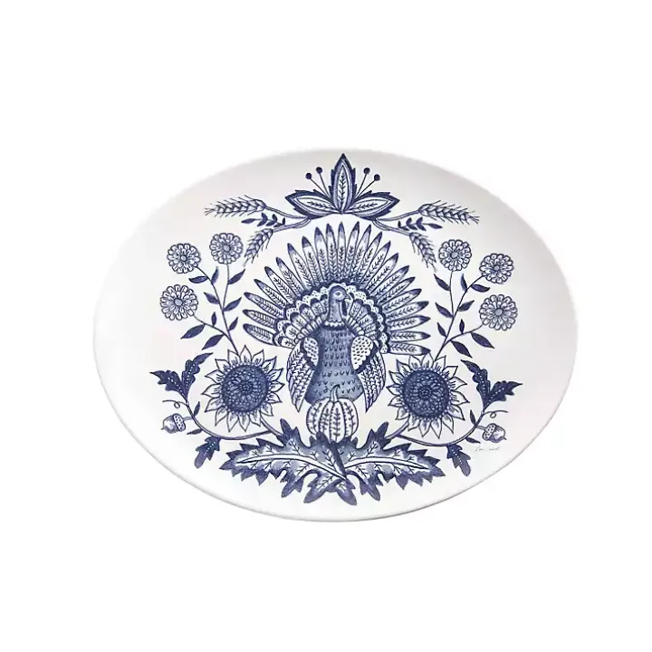 Blue Floral Turkey Oval Platter