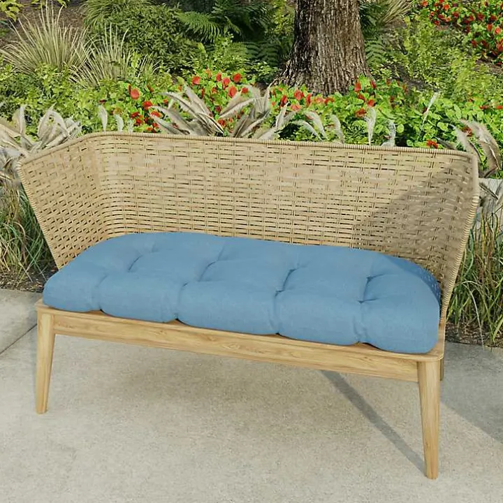 Blue French Edge Outdoor Wicker Settee Cushion
