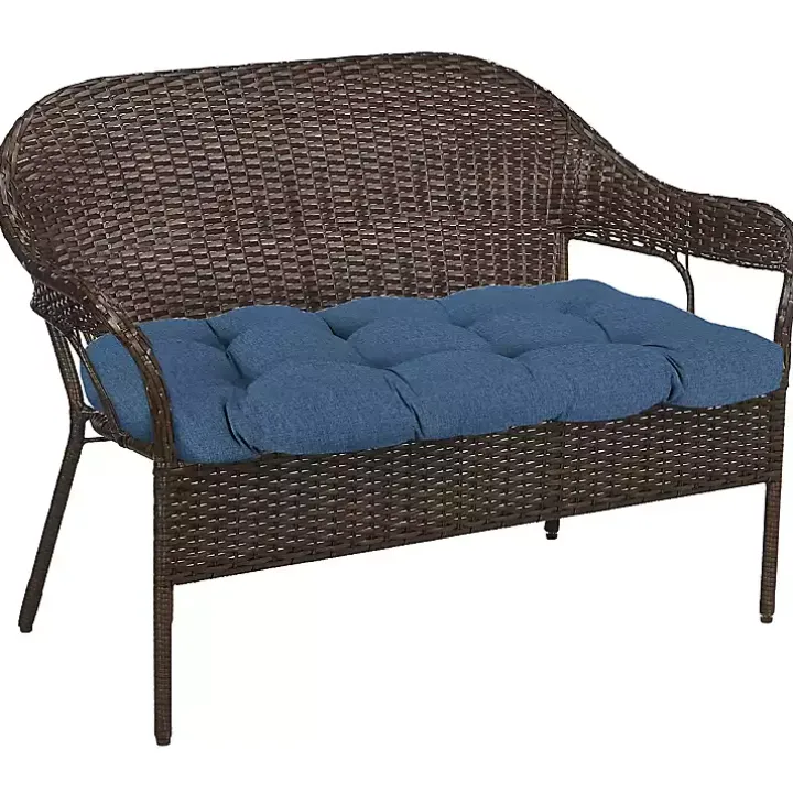 Blue French Edge Outdoor Wicker Settee Cushion