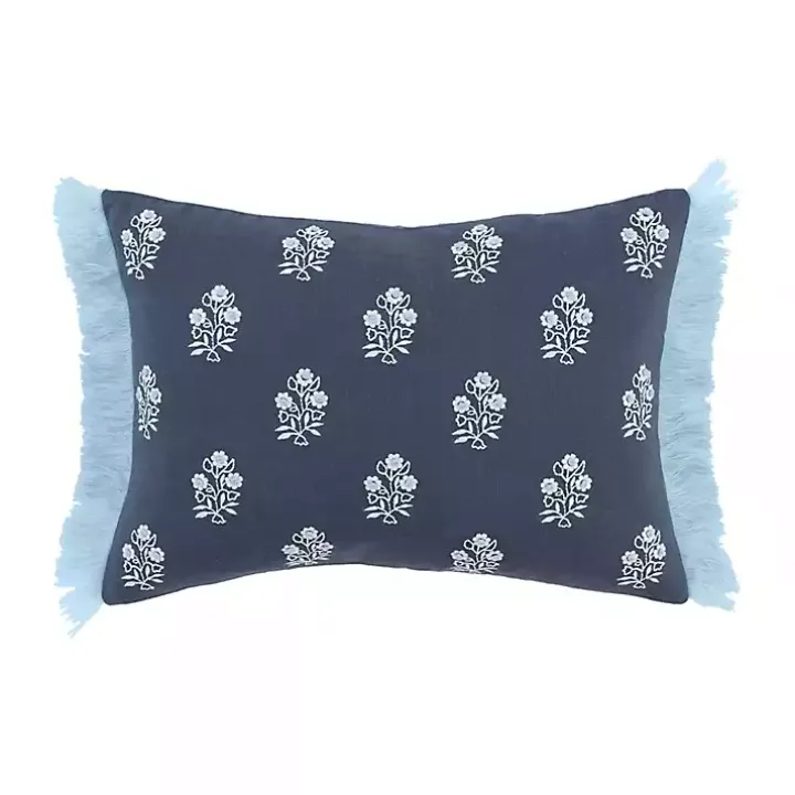 Blue French Floral Lumbar Pillow