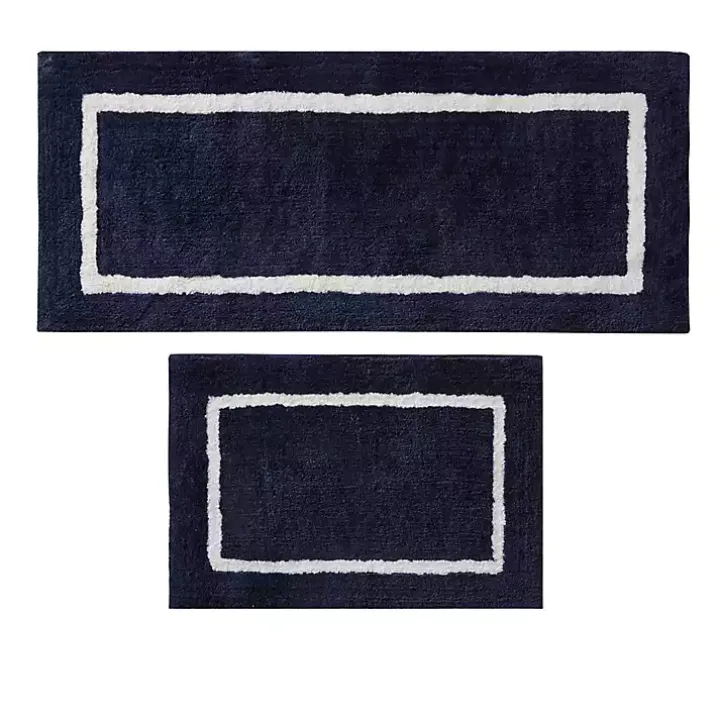 Blue Geometric Pattern Reversible Bath Mat, 60 in.