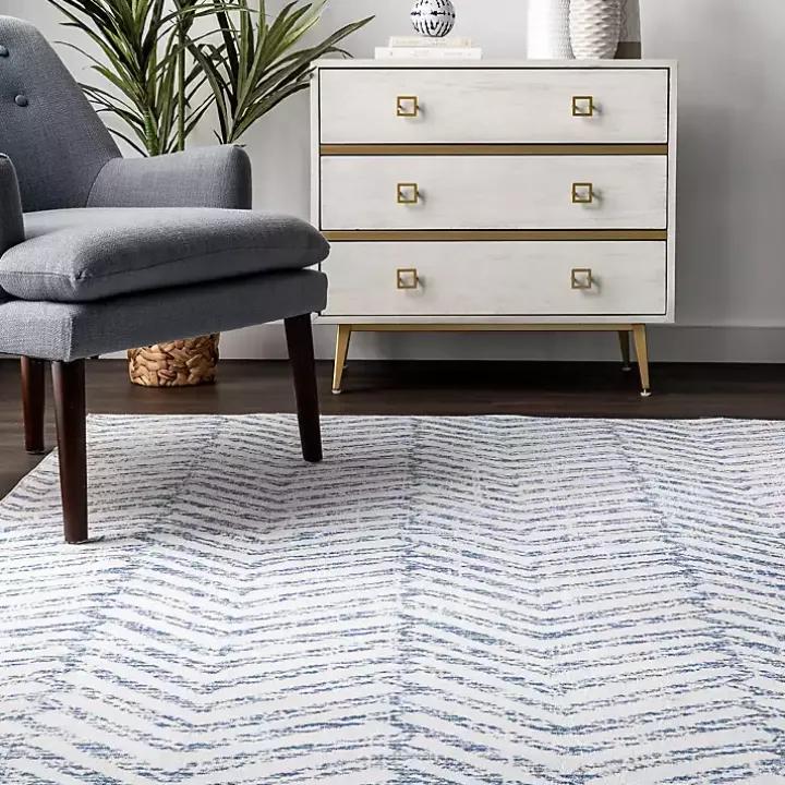 Blue Geometric Pattern Washable Area Rug, 3x5