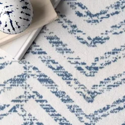 Blue Geometric Pattern Washable Area Rug, 4x6