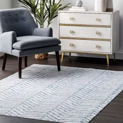 Blue Geometric Pattern Washable Area Rug, 5x8