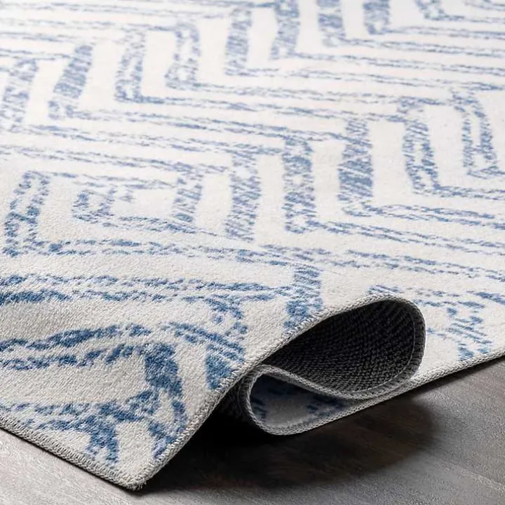 Blue Geometric Pattern Washable Area Rug, 5x8
