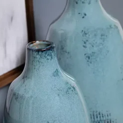 Blue Glazed Ceramic Vases, Set of 2