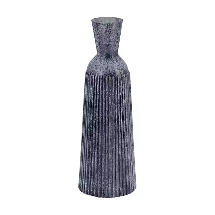 Blue Grooved Glass Vase, 16in