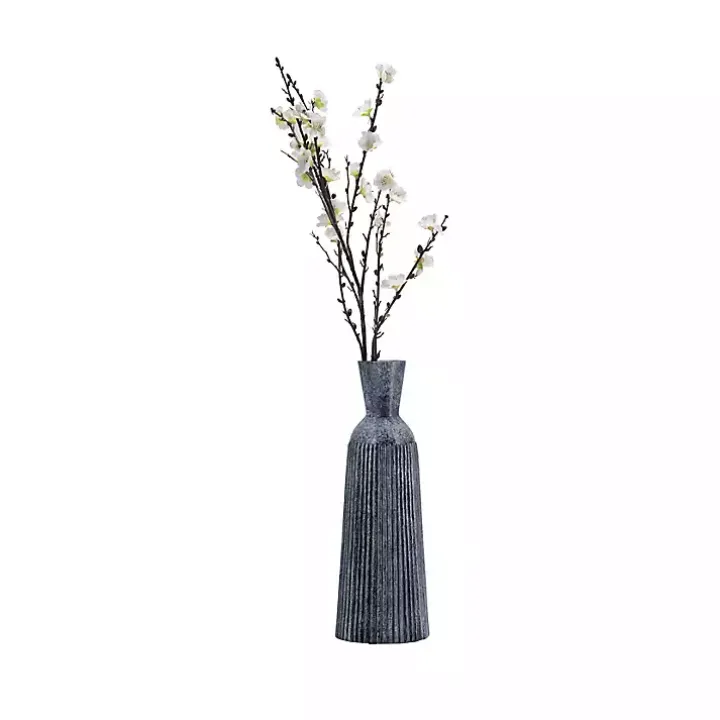 Blue Grooved Glass Vase, 16in