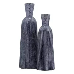 Blue Grooved Glass Vase, 16in