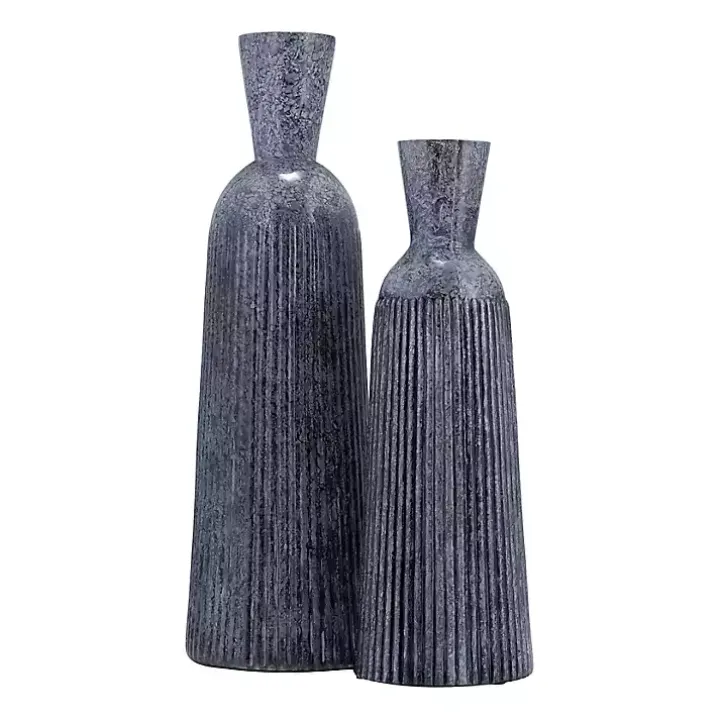Blue Grooved Glass Vase, 16in