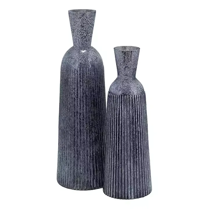 Blue Grooved Glass Vase, 16in