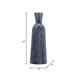 Blue Grooved Glass Vase, 16in