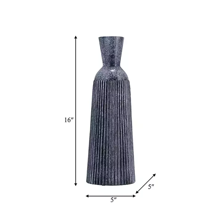 Blue Grooved Glass Vase, 16in