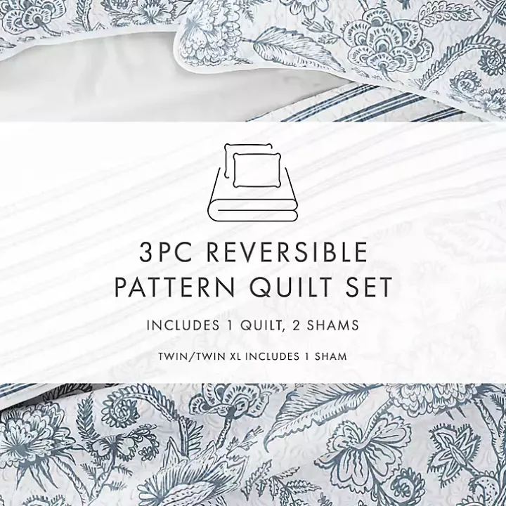 Blue Jacobean Reversible 2-pc. Twin Quilt Set