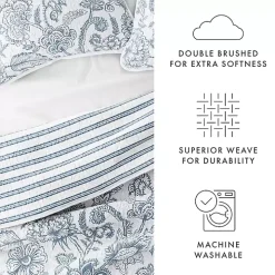 Blue Jacobean Reversible 3-pc. Queen Quilt Set