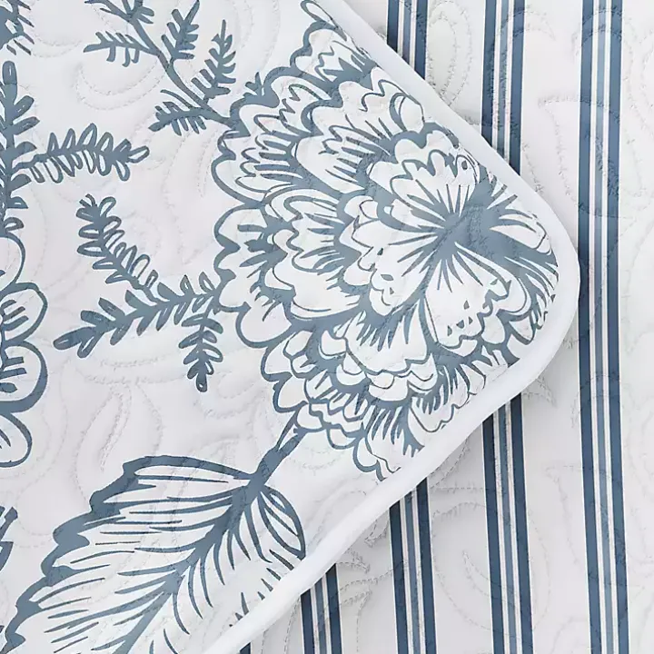 Blue Jacobean Reversible 3-pc. King Quilt Set