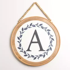 Blue Leaf Wreath Monogram A Wood Wall Plaque