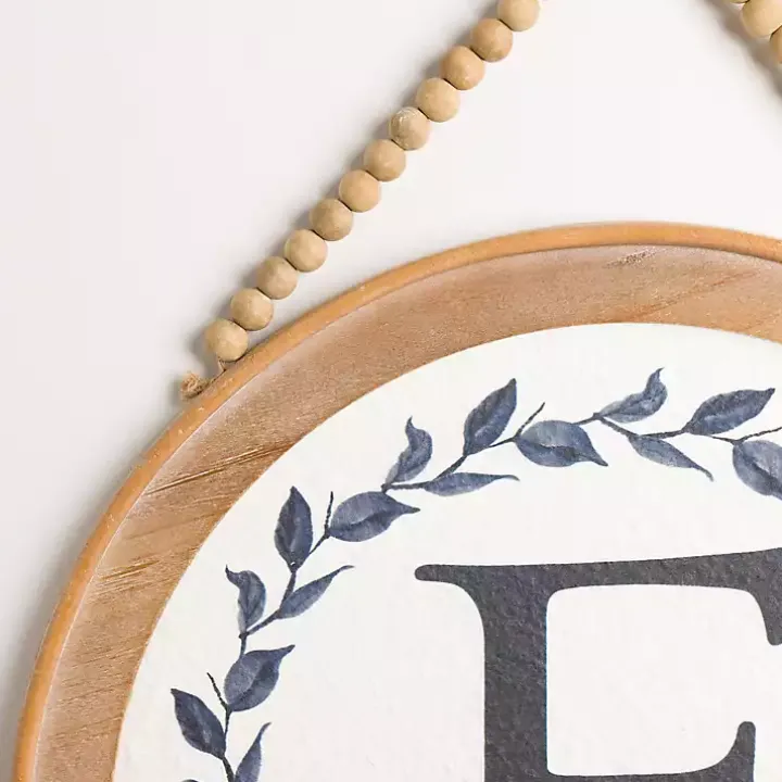 Blue Leaf Wreath Monogram F Wood Wall Plaque