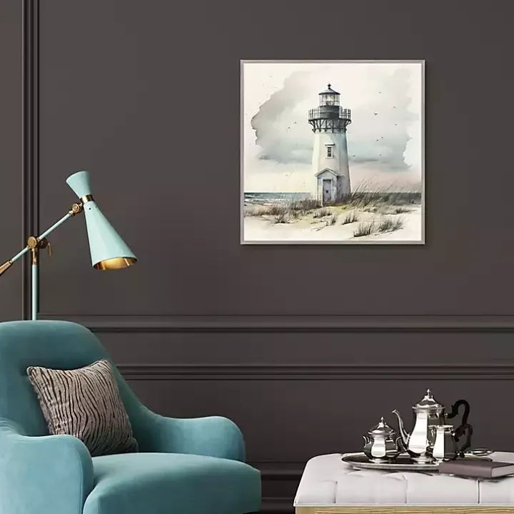 Blue Lighthouse Framed Canvas Art Print