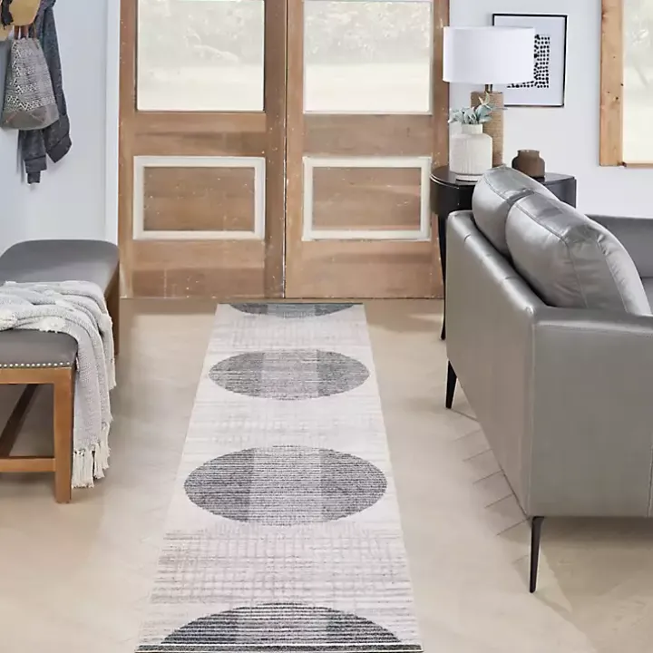 Blue Linear Geometric Washable Runner, 2x12