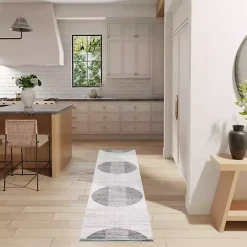 Blue Linear Geometric Washable Runner, 2x12