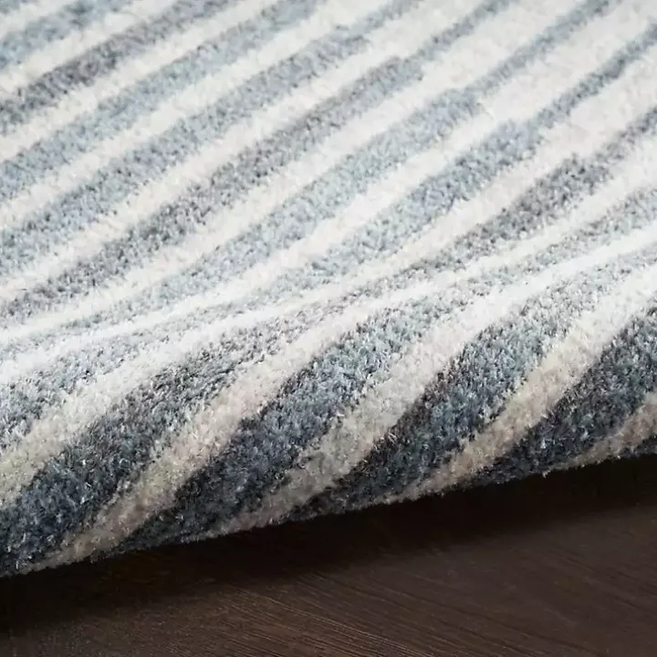Blue Linear Geometric Washable Area Rug, 6x9
