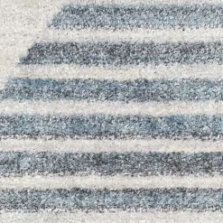 Blue Linear Geometric Washable Area Rug, 9x12