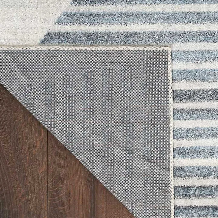 Blue Linear Geometric Washable Area Rug, 9x12