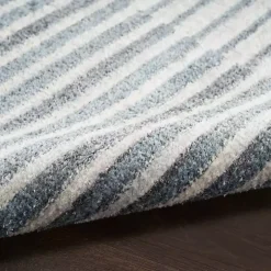 Blue Linear Geometric Washable Area Rug, 9x12