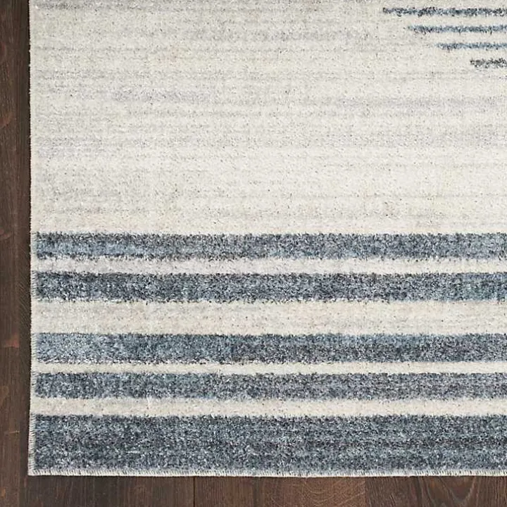 Blue Linear Sphere Washable Area Rug, 4x6