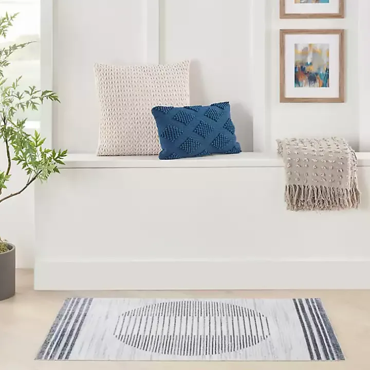Blue Linear Sphere Washable Area Rug, 4x6