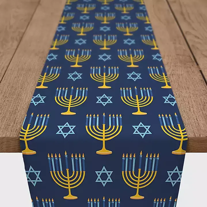 Blue Menorah Table Runner, 90 in.