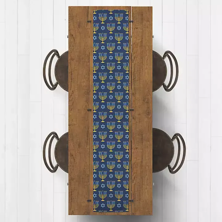 Blue Menorah Table Runner, 90 in.