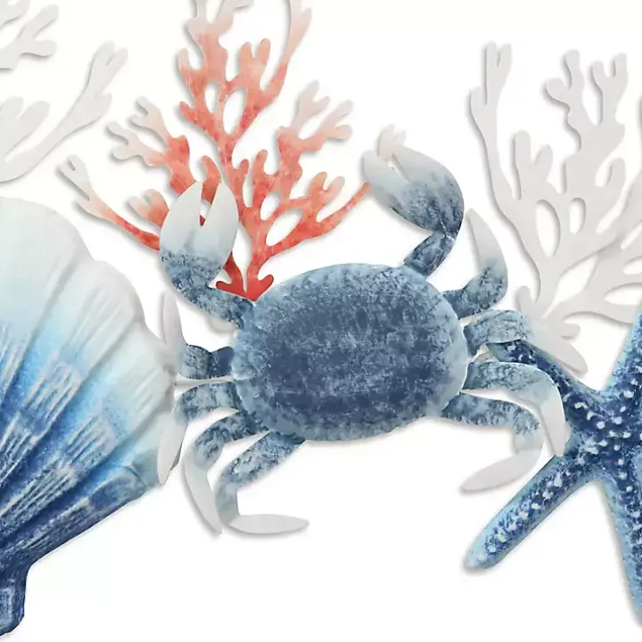 Blue Metal Coral and Shell Wall Plaque