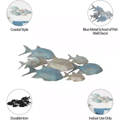 Blue Metal School of Fish Wall Plaque