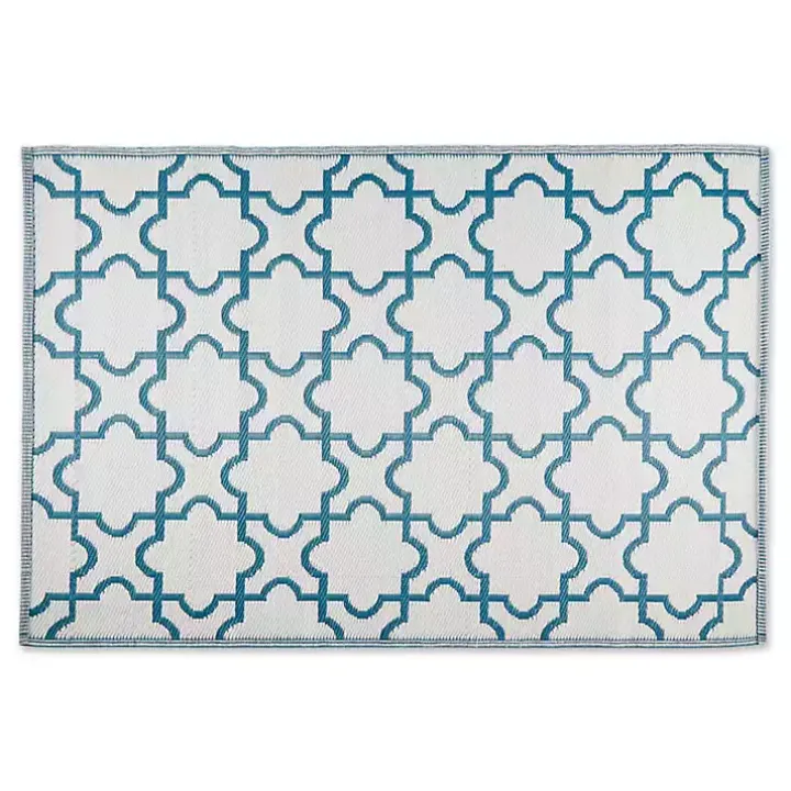 Blue Moroccan Trellis Outdoor Area Rug, 4x6