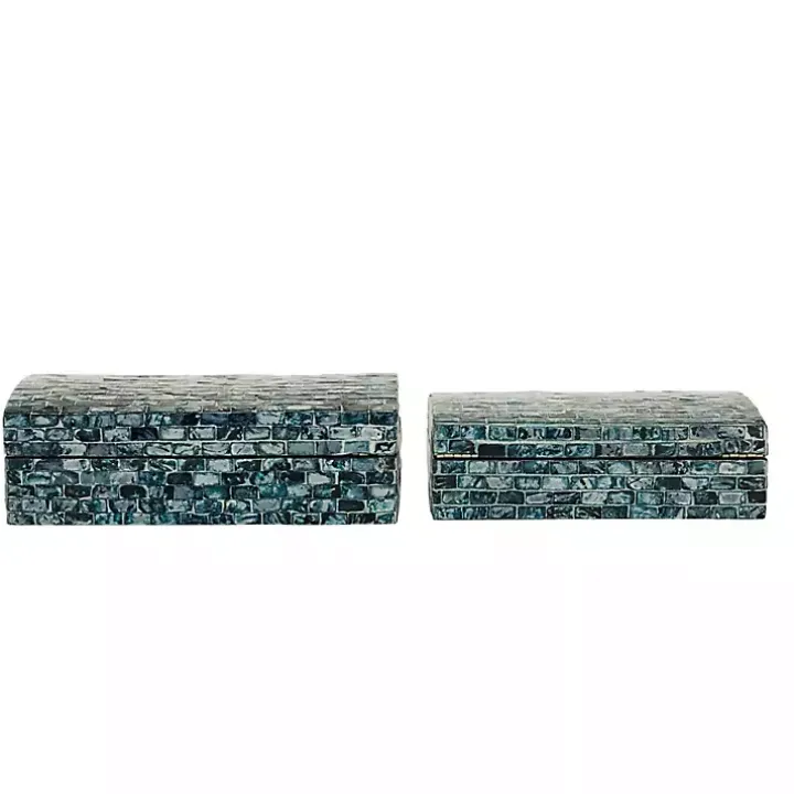 Blue Mother of Pearl Coastal Boxes, Set of 2