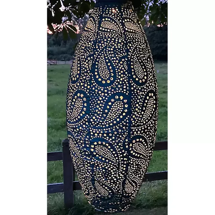 Blue Paisley Oblong Hanging LED Outdoor Lantern