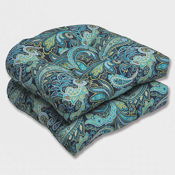 Blue Paisley Outdoor Seat Cushions, Set of 2