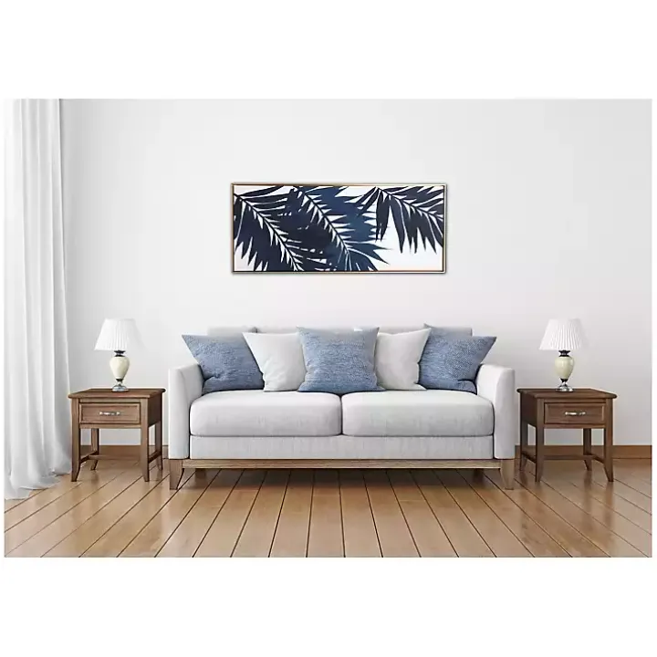 Blue Palms Framed Canvas Art Print
