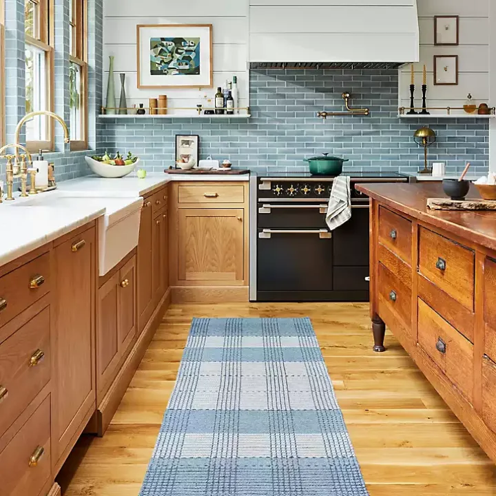Blue Plaid Emily Henderson x RugsUSA Runner, 2x8