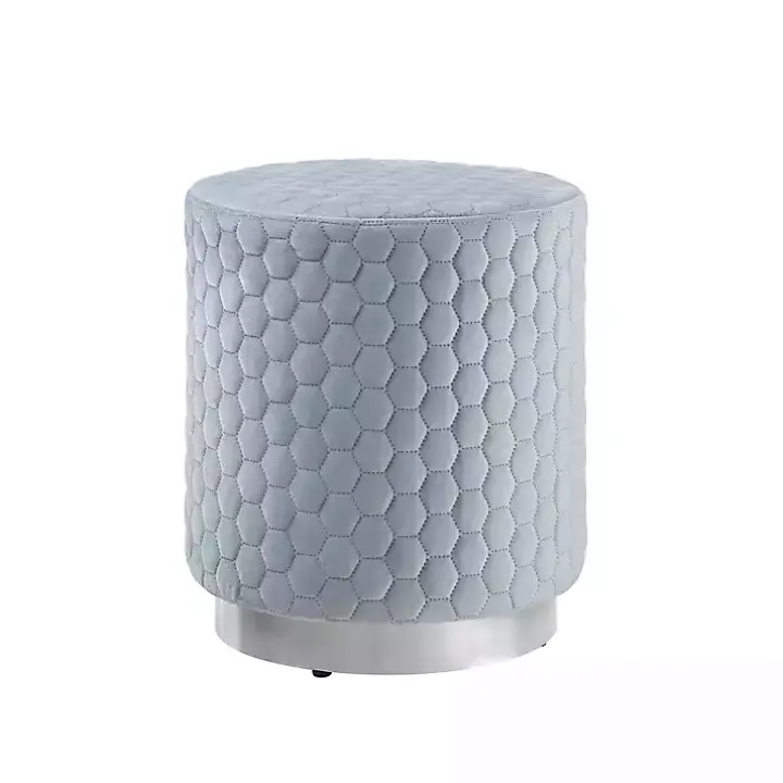 Blue Quilted Honeycomb Ottoman