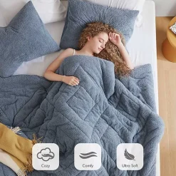 Blue Quilted Teddy 3-pc. Full/Queen Comforter Set
