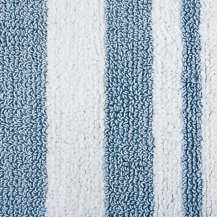 Blue Reversible Stripe Trim Bath Mat, 45 in.