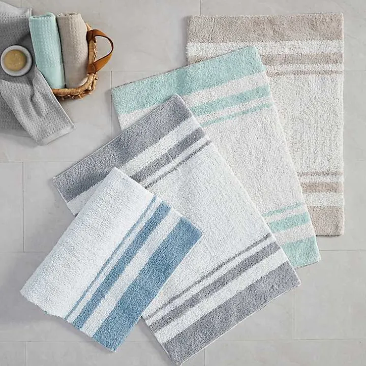 Blue Reversible Stripe Trim Bath Mat, 45 in.