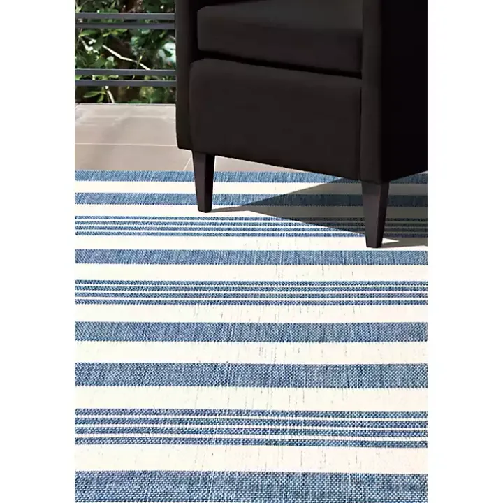 Blue Robin Stripe Outdoor Rug, 5x8