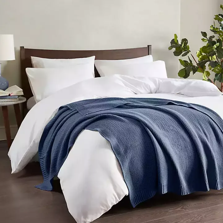 Blue Rylan Knit Throw Blanket