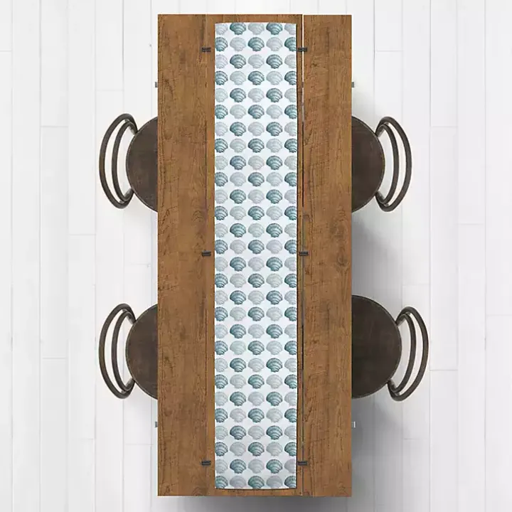 Blue Scallop Seashells Table Runner, 90 in.